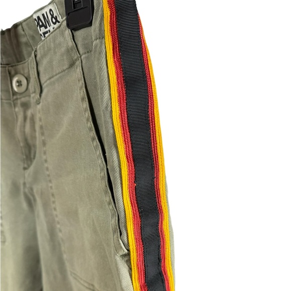 Pam & Gela Uniform Side Stripe Step Hem Pants Militia Green Lace-up 26 - Picture 5 of 6